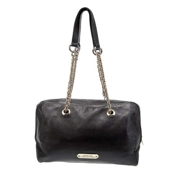 Versace Collection Handbags - Versace Collection Black Leather Shoulder Bag with Silver Chain